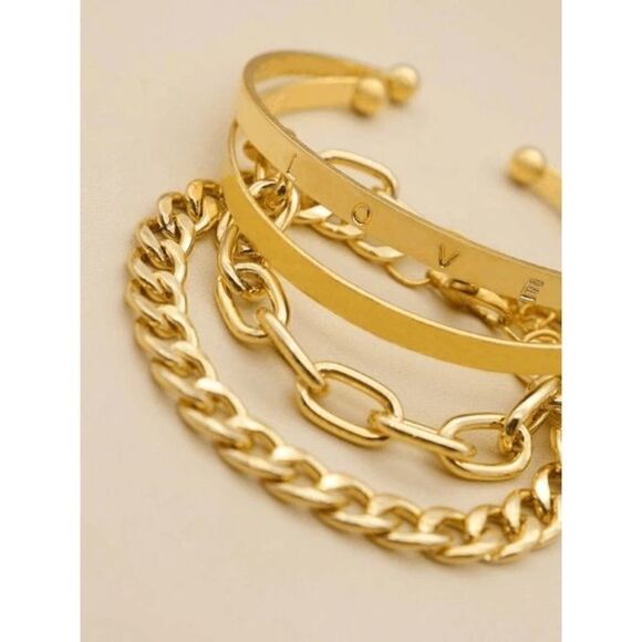 GOLD PLATED LINK CUFF LOVE BRACELETS - 4 PIECES - Picture 4 of 5